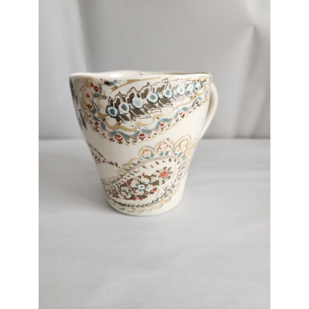 222 Fifth Indira Fine China Coffee Mug Paisley Floral Blue Red Gold Porcelain